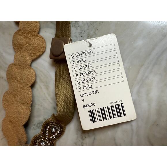 Anthropologie Rhinestone Dressy Stretch Belt Gold S